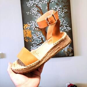 Antonio Melani Foster Tan Espadrille Wedge Ankle Strap Sandals Size 10M